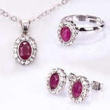 Set din Aliaj Placat cu Aur ( 9.1 grame ) cu Rubin și Cristal Alb Emporia® 4.08 Carate ( Colier+Cercei+Inel+Pandantiv )