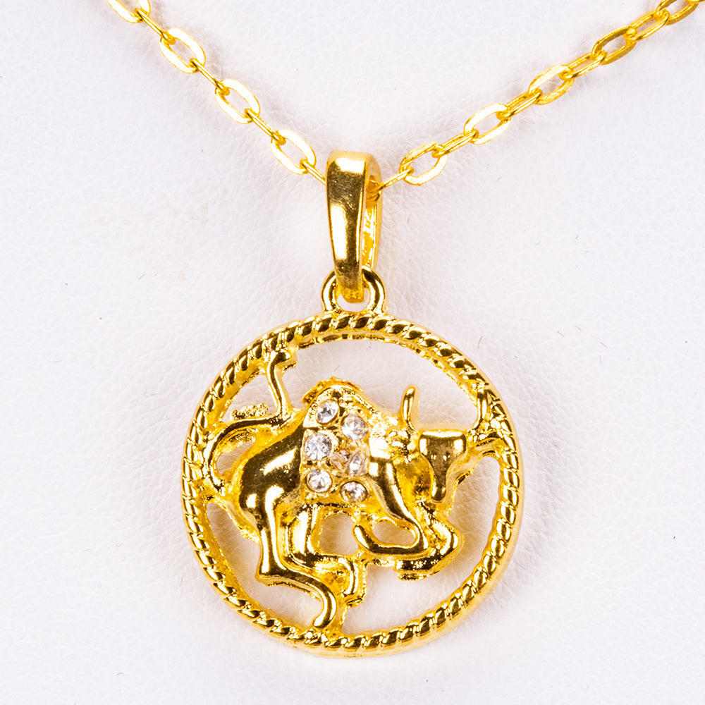 Taur Colier din Aliaj Placat cu Aur cu Cristal Alb Emporia® ( Colier+Pandantiv )