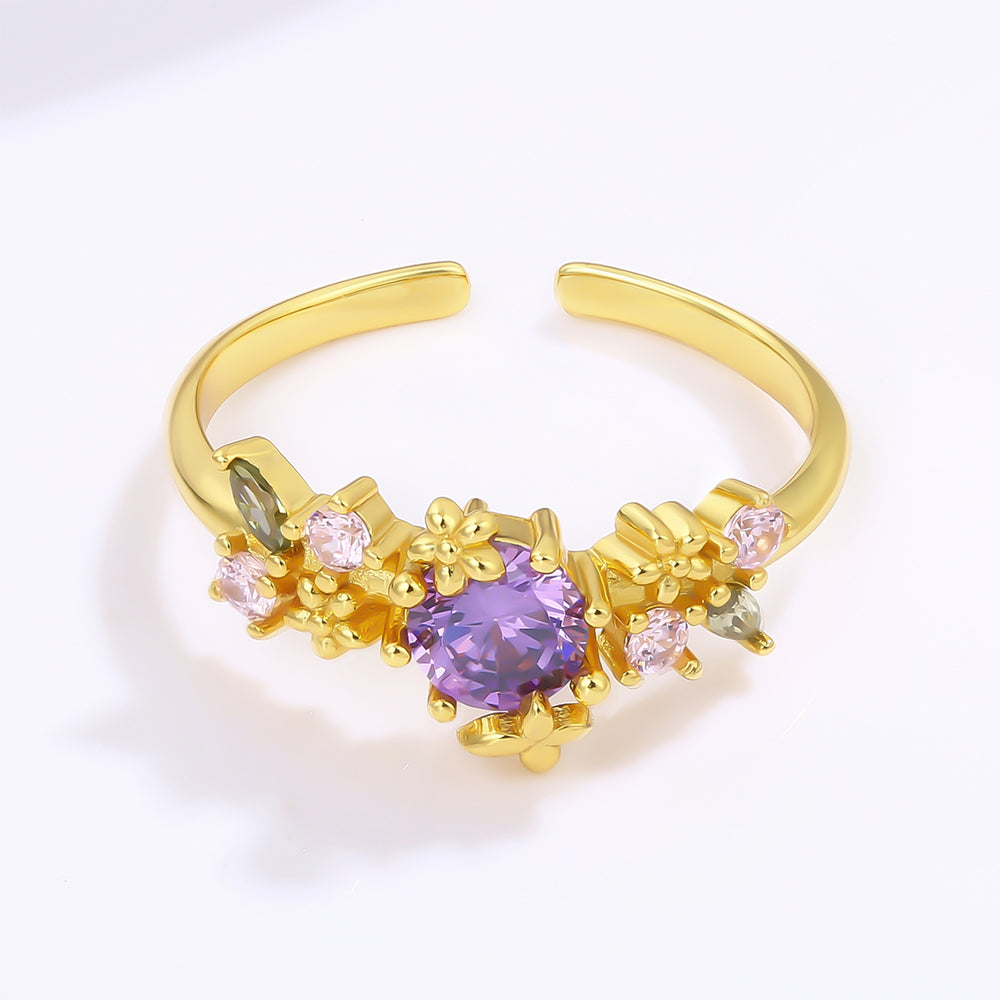 Inel din Aliaj Placat cu Aur ( 10 grame ) cu Cristal Violet Emporia® și Cristal Roz Emporia®