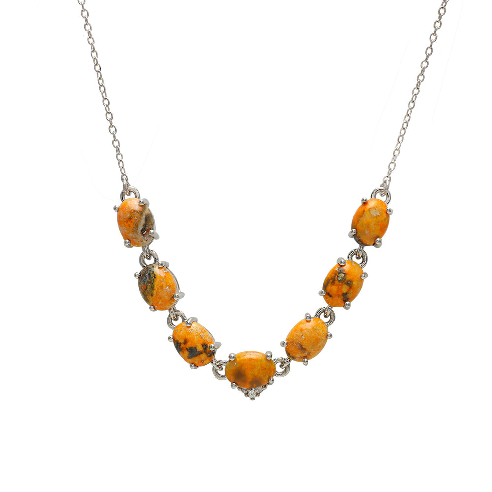 Colier din Argint 925 ( 3.9 grame ) cu Jasp Bumble Bee și Zircon Alb Natural 5.19 Carate