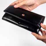 Portofel de damă compact, cu breloc pentru chei – roșu și negru
