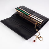 Portofel de damă compact, cu breloc pentru chei – roșu și negru