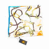 Eșarfă „Îmbrățișare florală”, 85 x 180 cm, bleu deschis, 100% mătase vegană