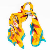 Eșarfă „Prisma Păunului”, 85 x 180 cm, portocalie, 100% mătase vegană
