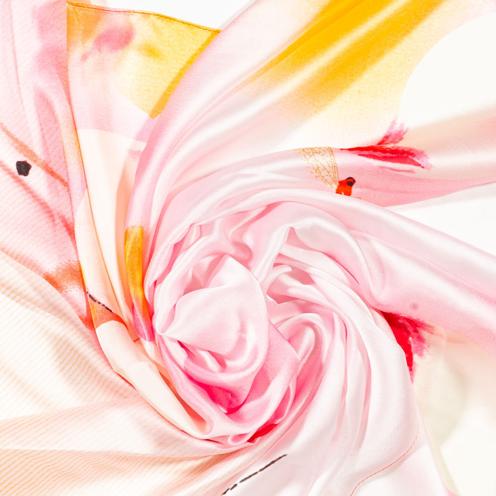 Eșarfă „Lotus Nocturn”, 85 x 180 cm, portocalie, 100% mătase vegană