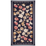 Eșarfă cu model ”Floral și inscripții”, Albastră, 85 cm x 180 cm, 100% Mătase Vegană