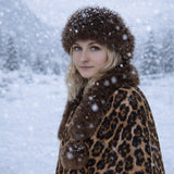 Căciulă de iarnă din blană artificială maro, cu eșarfă – mărime universală