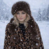 Căciulă de iarnă din blană artificială maro, cu eșarfă – mărime universală