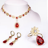 Set din Aliaj Placat cu Aur ( 90 grame ) cu Cristal Roșu Emporia® și Cristal Alb Emporia® ( Colier+Cercei )