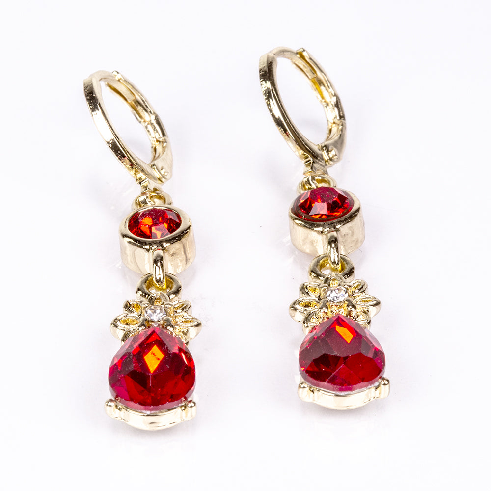 Set din Aliaj Placat cu Aur ( 90 grame ) cu Cristal Roșu Emporia® și Cristal Alb Emporia® ( Colier+Cercei )