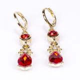 Set din Aliaj Placat cu Aur ( 90 grame ) cu Cristal Roșu Emporia® și Cristal Alb Emporia® ( Colier+Cercei )