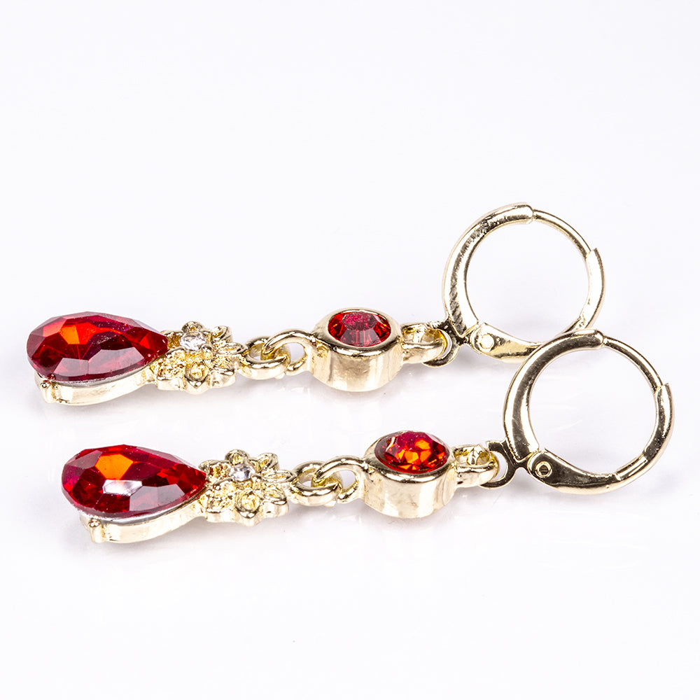 Set din Aliaj Placat cu Aur ( 90 grame ) cu Cristal Roșu Emporia® și Cristal Alb Emporia® ( Colier+Cercei )