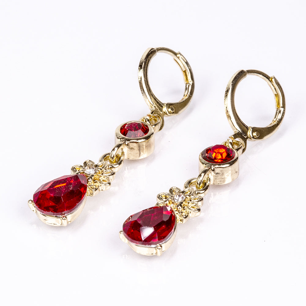 Set din Aliaj Placat cu Aur ( 90 grame ) cu Cristal Roșu Emporia® și Cristal Alb Emporia® ( Colier+Cercei )