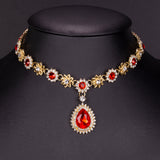 Set din Aliaj Placat cu Aur ( 90 grame ) cu Cristal Roșu Emporia® și Cristal Alb Emporia® ( Colier+Cercei )