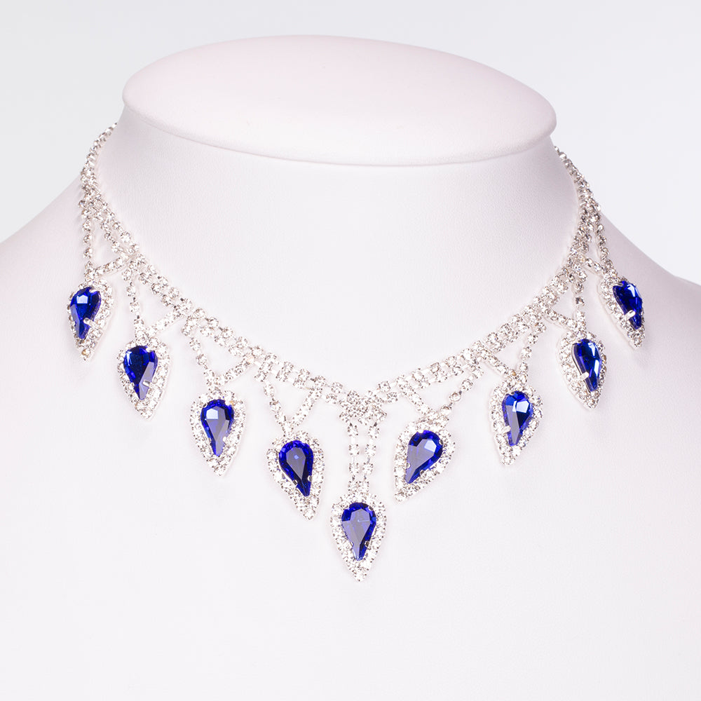 Set din Aliaj Placat cu Aur ( 44 grame ) cu Cristal Albastru Emporia® și Cristal Alb Emporia® ( Colier+Cercei )