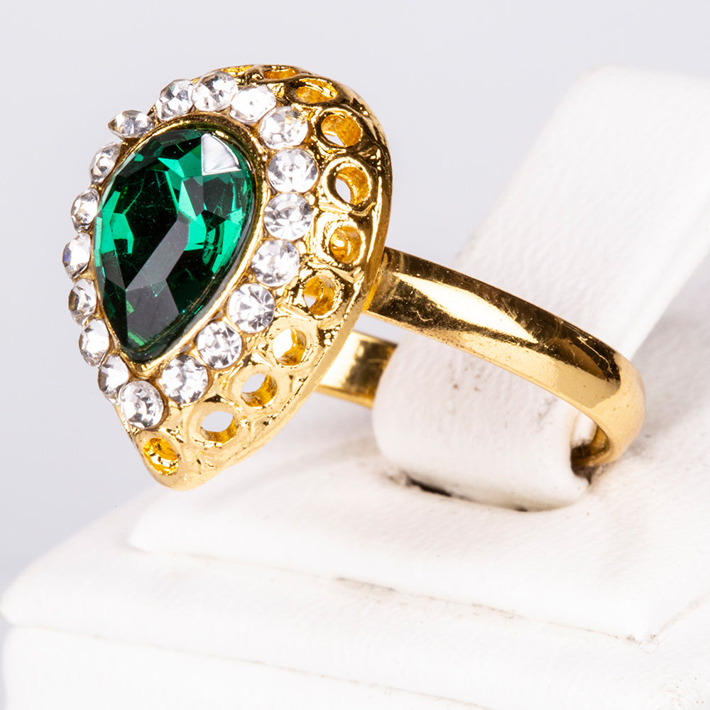 Set din Aliaj Placat cu Aur ( 13 grame ) cu Cristal Verde Emporia® și Cristal Alb Emporia® ( Colier+Cercei+Brățară+Inel+Pandantiv )
