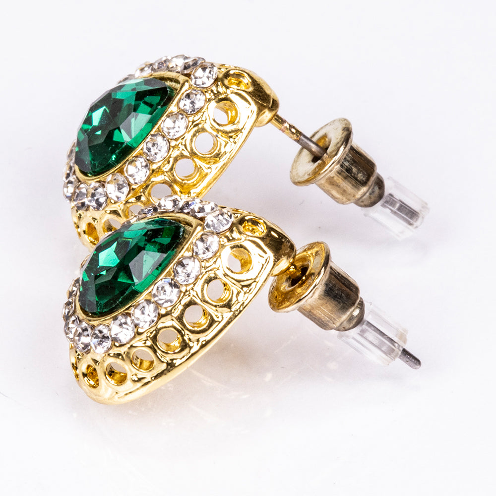 Set din Aliaj Placat cu Aur ( 13 grame ) cu Cristal Verde Emporia® și Cristal Alb Emporia® ( Colier+Cercei+Brățară+Inel+Pandantiv )