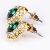Set din Aliaj Placat cu Aur ( 13 grame ) cu Cristal Verde Emporia® și Cristal Alb Emporia® ( Colier+Cercei+Brățară+Inel+Pandantiv )
