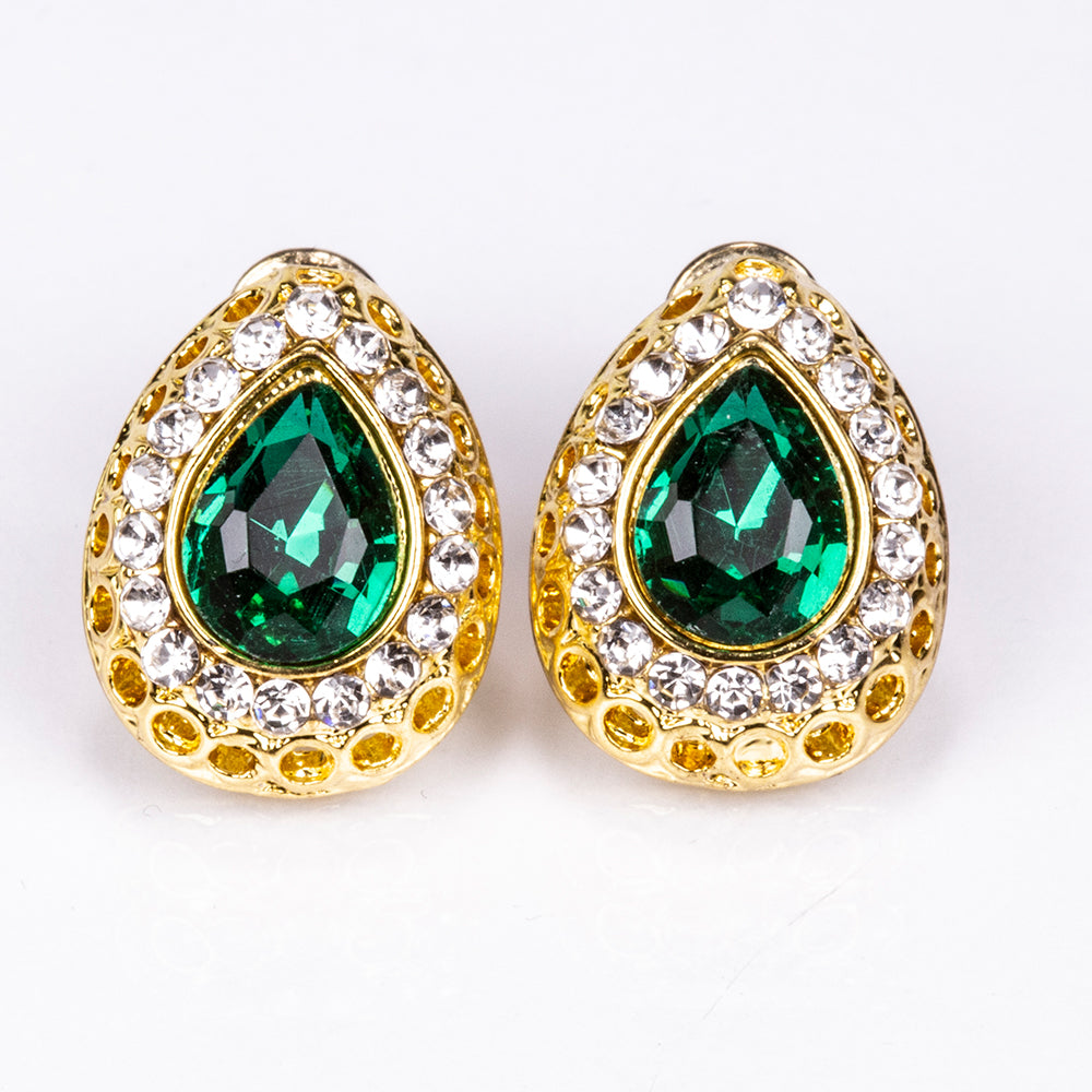 Set din Aliaj Placat cu Aur ( 13 grame ) cu Cristal Verde Emporia® și Cristal Alb Emporia® ( Colier+Cercei+Brățară+Inel+Pandantiv )