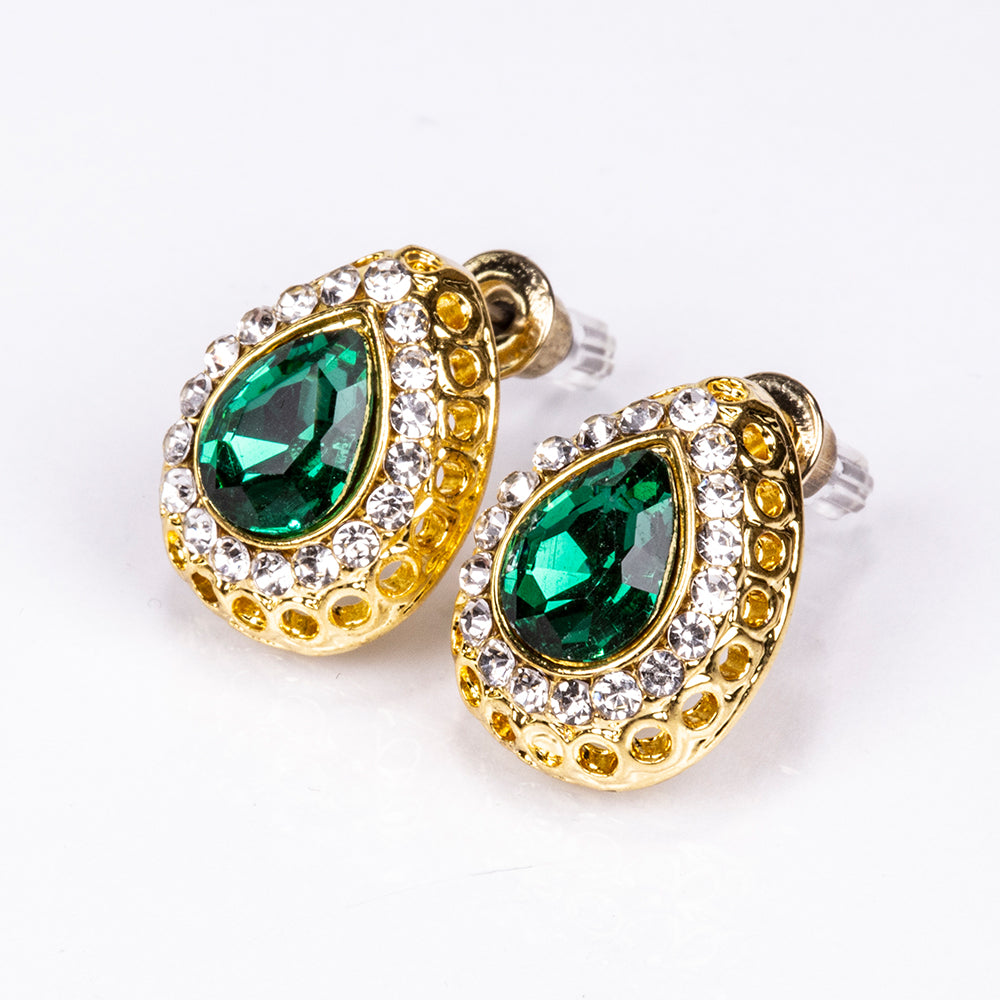 Set din Aliaj Placat cu Aur ( 13 grame ) cu Cristal Verde Emporia® și Cristal Alb Emporia® ( Colier+Cercei+Brățară+Inel+Pandantiv )