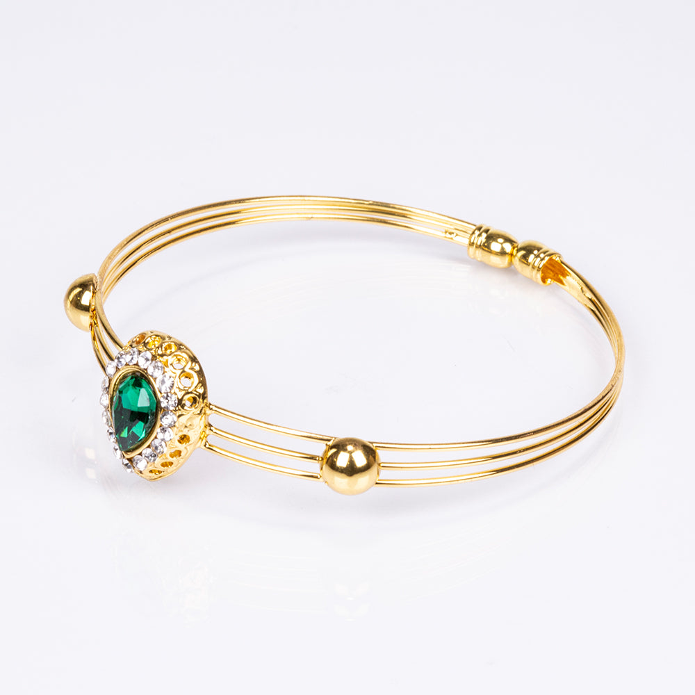 Set din Aliaj Placat cu Aur ( 13 grame ) cu Cristal Verde Emporia® și Cristal Alb Emporia® ( Colier+Cercei+Brățară+Inel+Pandantiv )