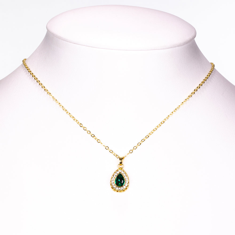 Set din Aliaj Placat cu Aur ( 13 grame ) cu Cristal Verde Emporia® și Cristal Alb Emporia® ( Colier+Cercei+Brățară+Inel+Pandantiv )