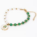 Set din Aliaj Placat cu Aur ( 7 grame ) cu Agat Verde și Perlă de cristal 35 Carate ( Colier+Cercei+Brățară )