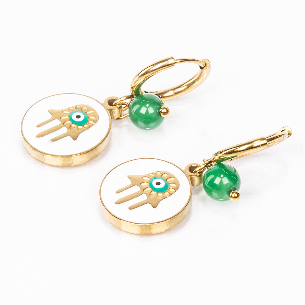 Set din Aliaj Placat cu Aur ( 7 grame ) cu Agat Verde și Perlă de cristal 35 Carate ( Colier+Cercei+Brățară )