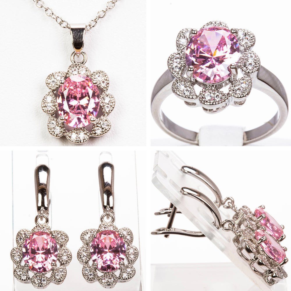 Set din Aliaj Placat cu Aur Alb cu Cristal Roz Emporia® și Cristal Alb Emporia®