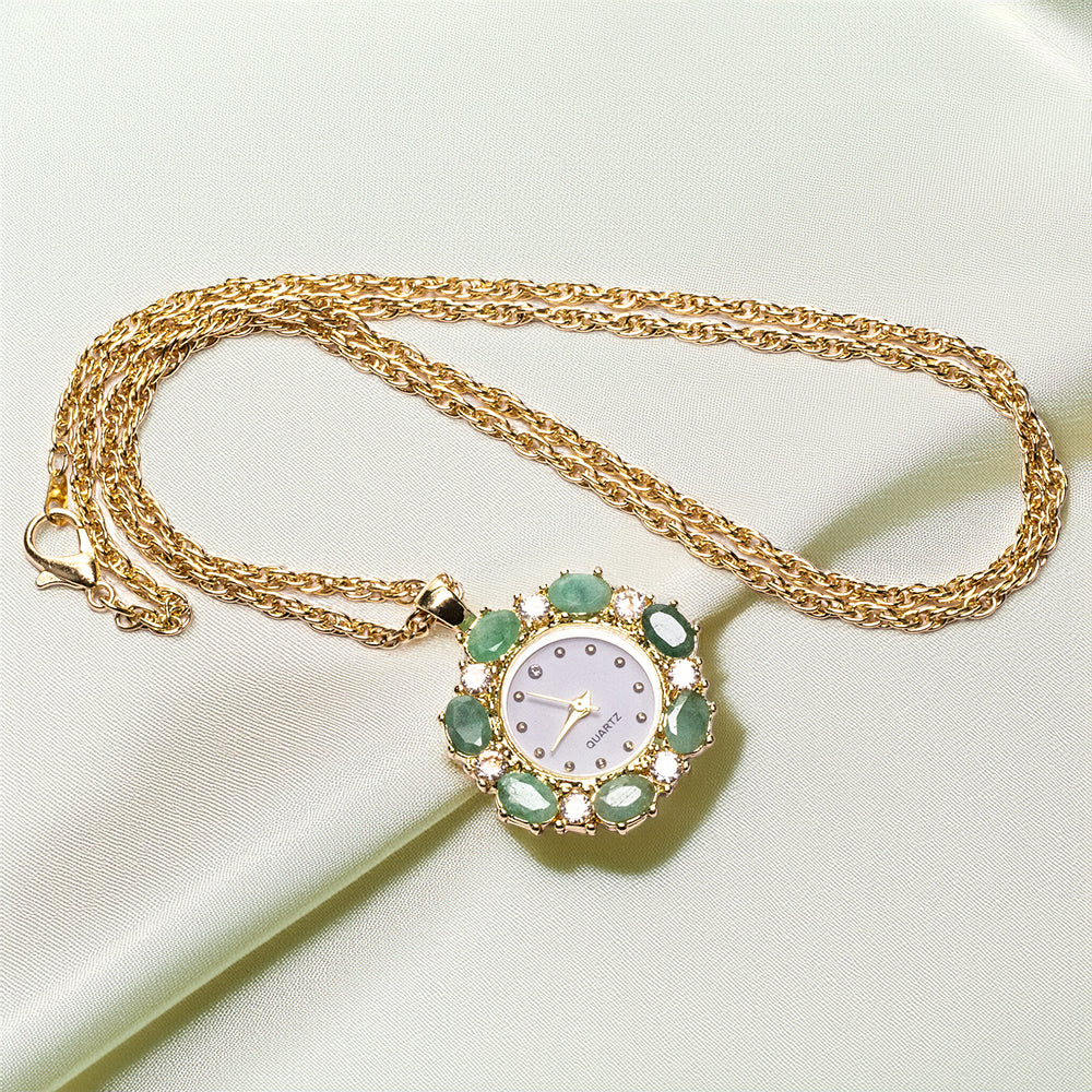 Colier din Aliaj Placat cu Aur ( 0.98 grame ) cu Smarald și Cristal Alb Emporia® 4.9 Carate ( Colier+Pandantiv )