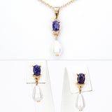 Set din Aliaj Placat cu Aur ( 6 grame ) cu Safir și Perlă de cristal 1.8 Carate ( Colier+Cercei+Pandantiv )