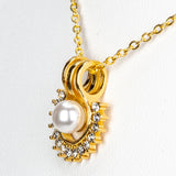 Set din Aliaj Placat cu Aur ( 10 grame ) cu Perlă de Apă Dulce Albă și Cristal Alb Emporia® 3.41 Carate ( Colier+Cercei+Pandantiv )