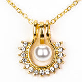 Set din Aliaj Placat cu Aur ( 10 grame ) cu Perlă de Apă Dulce Albă și Cristal Alb Emporia® 3.41 Carate ( Colier+Cercei+Pandantiv )