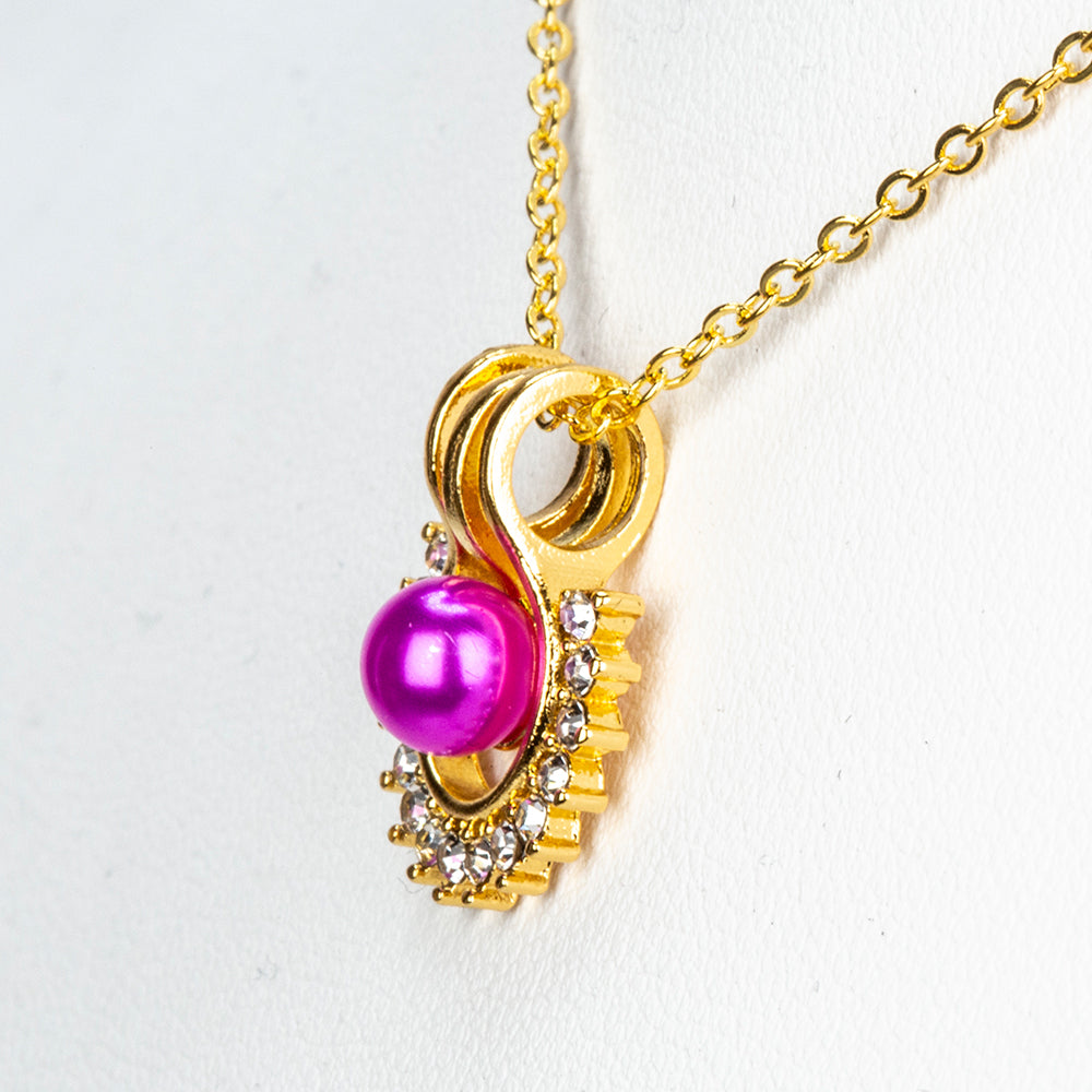 Set din Aliaj Placat cu Aur ( 10 grame ) cu Perlă de Apă Dulce Albă și Cristal Alb Emporia® 3.41 Carate ( Colier+Cercei+Pandantiv )