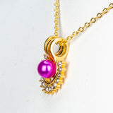 Set din Aliaj Placat cu Aur ( 10 grame ) cu Perlă de Apă Dulce Albă și Cristal Alb Emporia® 3.41 Carate ( Colier+Cercei+Pandantiv )