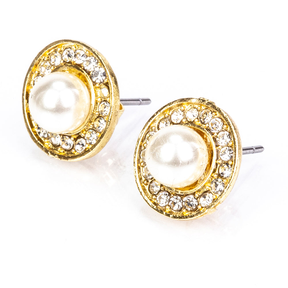 Set din Aliaj Placat cu Aur ( 10 grame ) cu Perlă de Apă Dulce Albă și Cristal Alb Emporia® 3.41 Carate ( Colier+Cercei+Pandantiv )