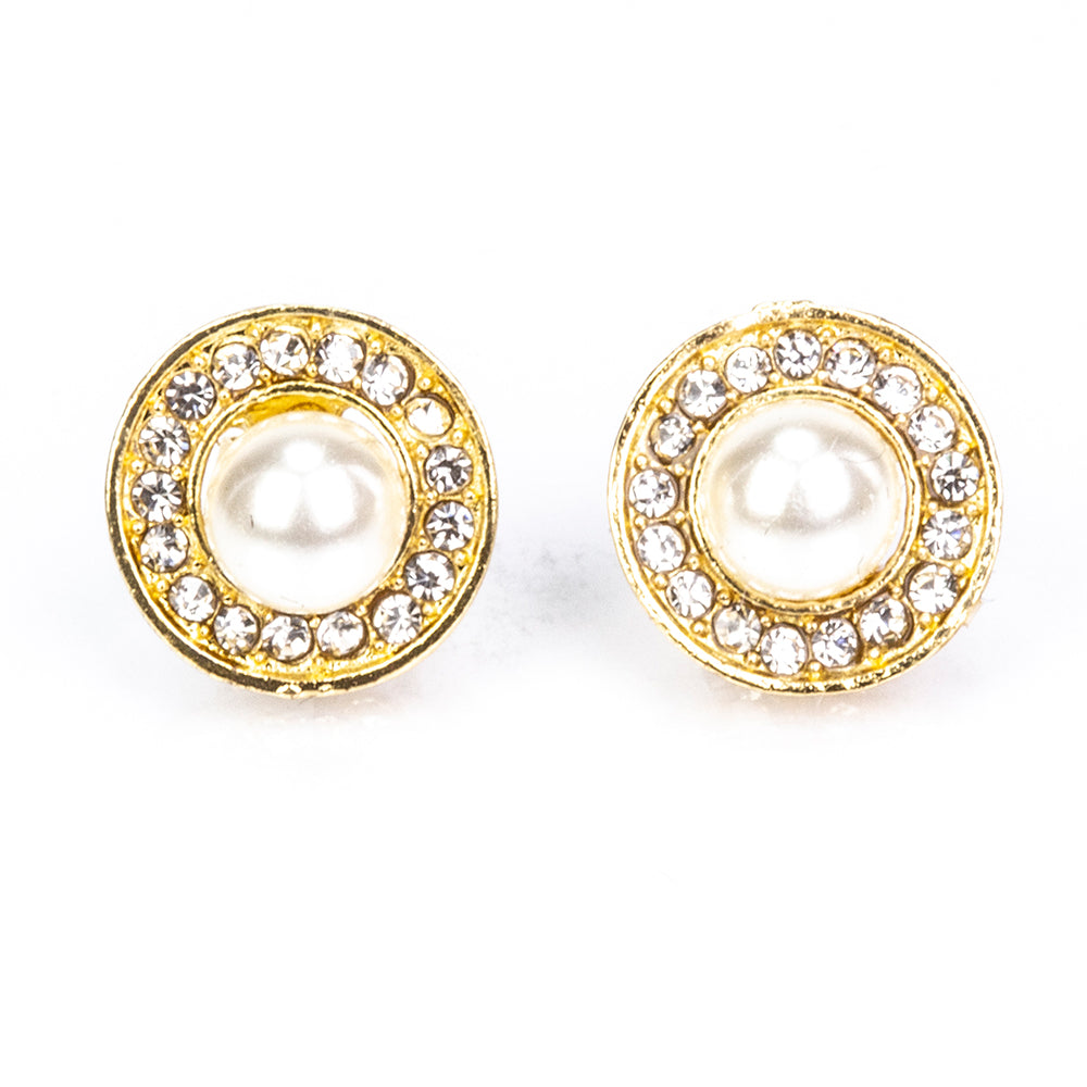 Set din Aliaj Placat cu Aur ( 10 grame ) cu Perlă de Apă Dulce Albă și Cristal Alb Emporia® 3.41 Carate ( Colier+Cercei+Pandantiv )