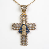 Cruce Colier din Aliaj Placat cu Aur ( 10.5 grame ) cu Cristal Albastru Emporia® și Cristal Alb Emporia® 7.41 Carate