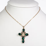 Cruce Colier din Aliaj Placat cu Aur ( 9.5 grame ) cu Cristal Verde Emporia® și Cristal Alb Emporia® 11.8 Carate