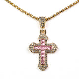 Cruce Set din Aliaj Placat cu Aur ( 16.25 grame ) cu Cristal Roz Emporia® și Cristal Alb Emporia® 21.57 Carate ( Colier+Brățară+Inel+Pandantiv )