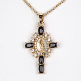 Cruce Colier din Aliaj Placat cu Aur ( 5.1 grame ) cu Safir și Cristal Alb Emporia® 0.33 Carate ( Colier+Pandantiv )