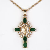 Cruce Colier din Aliaj Placat cu Aur ( 5.1 grame ) cu Smarald și Cristal Alb Emporia® 0.33 Carate ( Colier+Pandantiv )