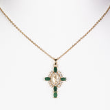 Cruce Colier din Aliaj Placat cu Aur ( 5.1 grame ) cu Smarald și Cristal Alb Emporia® 0.33 Carate ( Colier+Pandantiv )