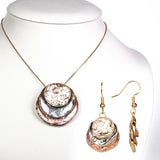 Set din Aliaj Placat cu Aur ( 28.85 grame ) cu Email ( Colier+Cercei+Pandantiv )