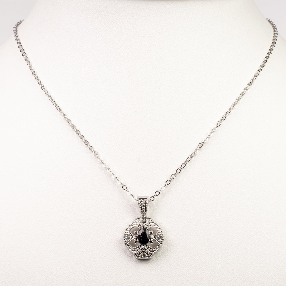 Set din Aliaj Placat cu Aur ( 10 grame ) cu Safir și Cristal Alb Emporia® 2.47 Carate ( Colier+Cercei+Pandantiv )