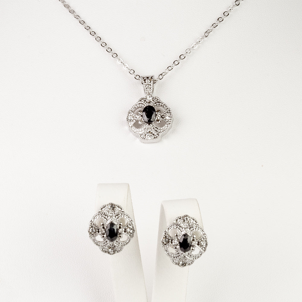 Set din Aliaj Placat cu Aur ( 10 grame ) cu Safir și Cristal Alb Emporia® 2.47 Carate ( Colier+Cercei+Pandantiv )