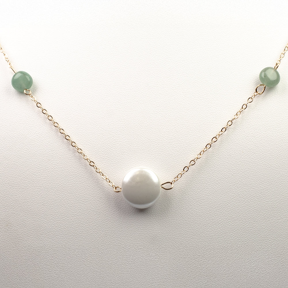 Colier din Aliaj Placat cu Aur ( 20 grame ) cu Sidef și Aventurin Verde 81 Carate