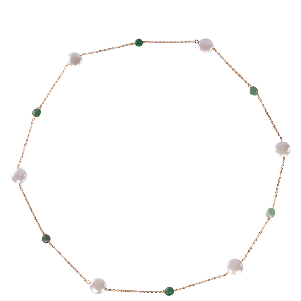 Colier din Aliaj Placat cu Aur ( 20 grame ) cu Sidef și Aventurin Verde 81 Carate