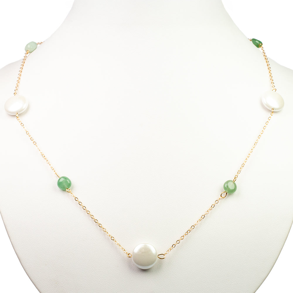 Colier din Aliaj Placat cu Aur ( 20 grame ) cu Sidef și Aventurin Verde 81 Carate