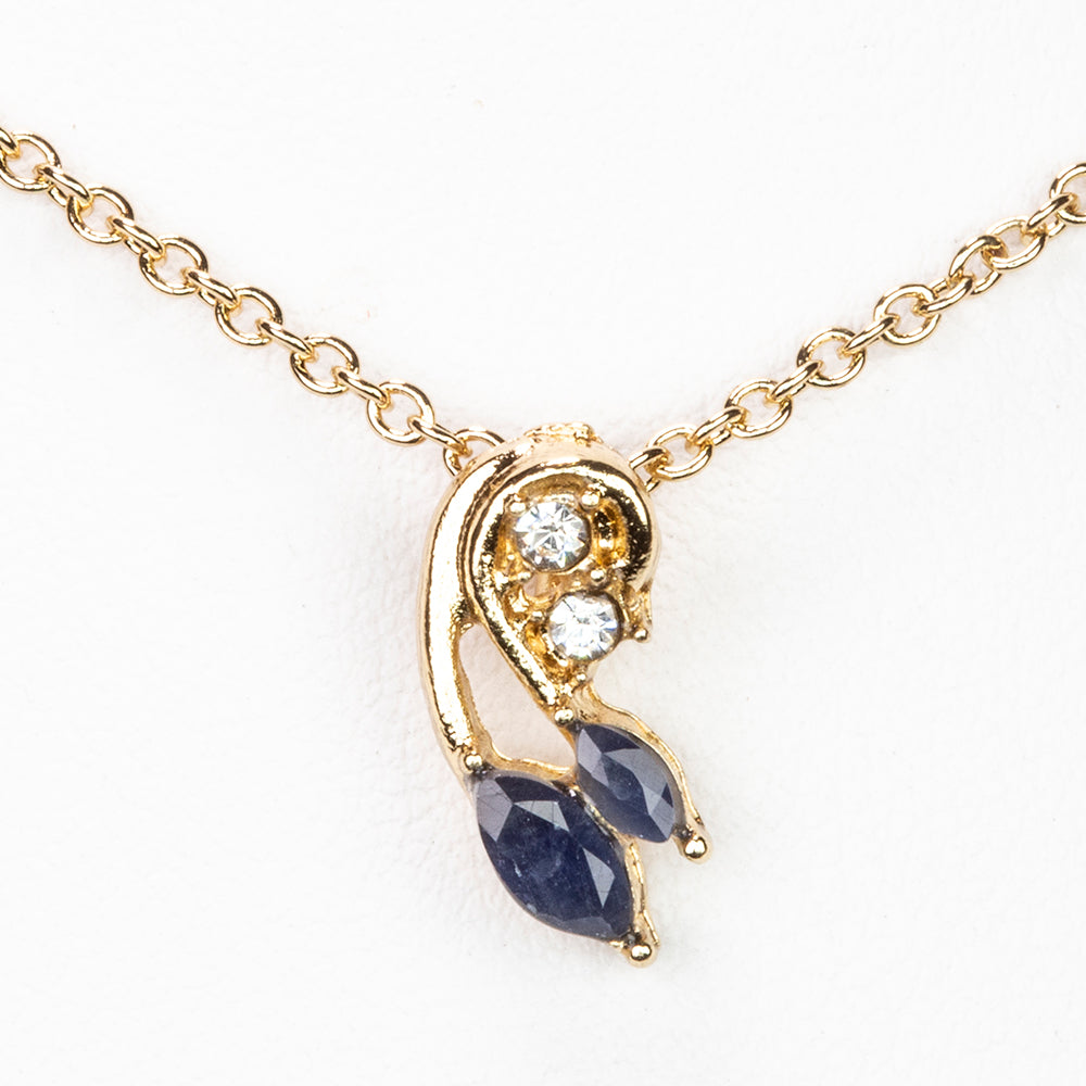 Colier din Aliaj Placat cu Aur ( 5 grame ) cu Safir și Cristal Alb Emporia® 0.46 Carate ( Colier+Pandantiv )
